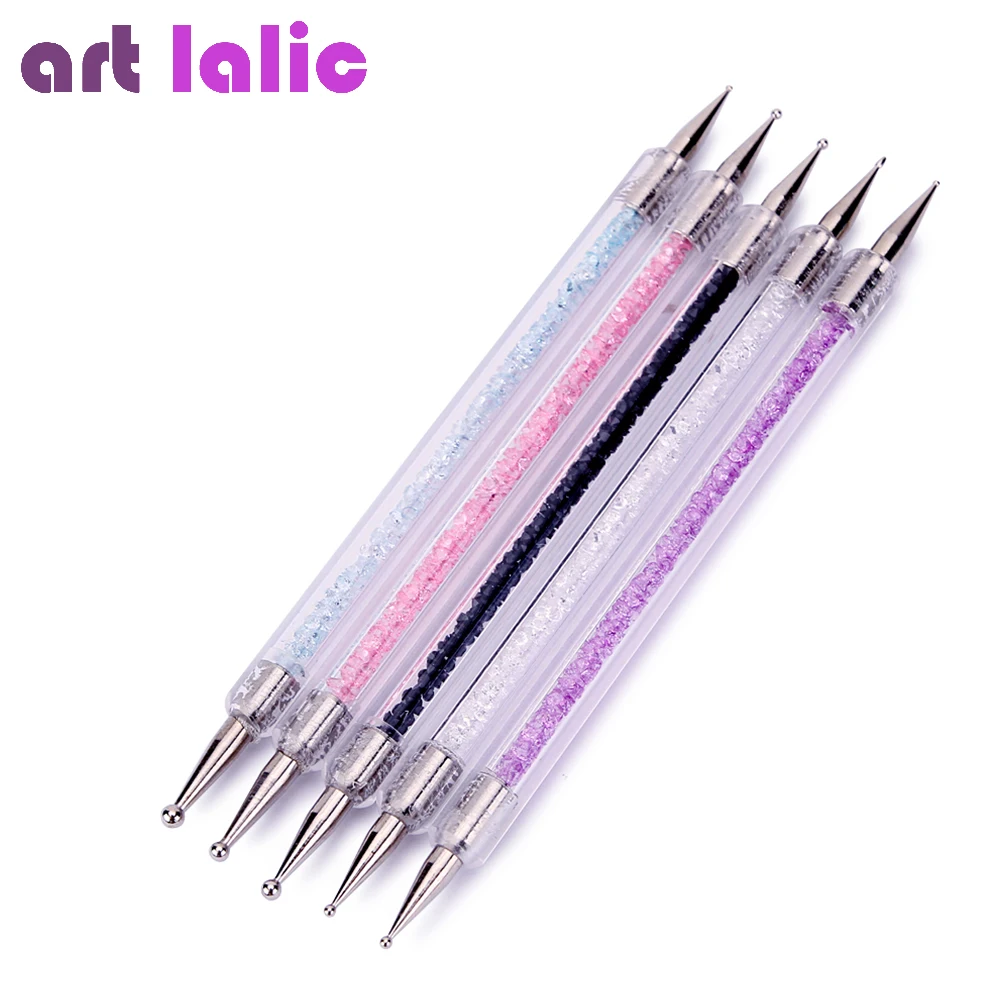 5Pcs Double-ended Nail Dotting Pen with Sparkling Rhinestones Handle, Dotting, Gems Picker Tool