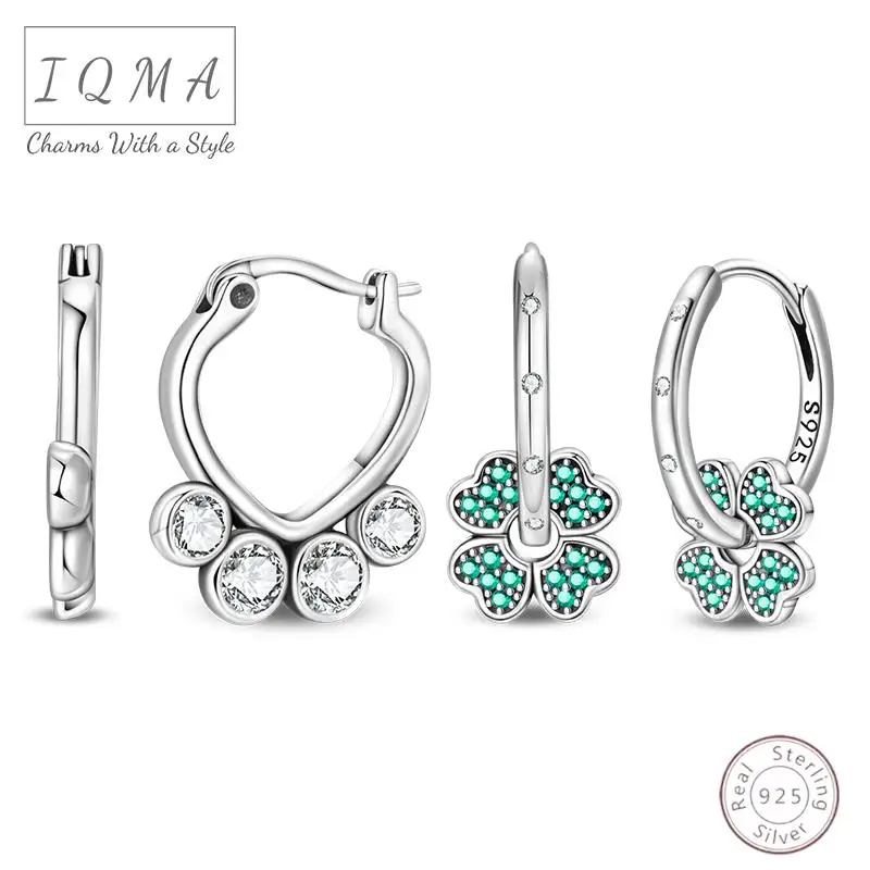 

Совершенно новые серьги-кольца из стерлингового серебра 925 пробы с четырьмя листами клевера и кристаллами циркона для женщин и девочек, модные ювелирные изделия, подарок