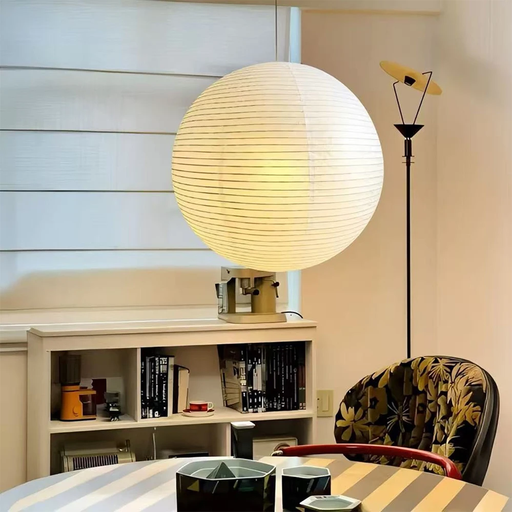 

Подвесной светильник в японском стиле для кабинета, кафе, столовой, спальни, светодиодный подвесной светильник, круглая люстра из рисовой бумаги, светильник для декора комнаты, освещение