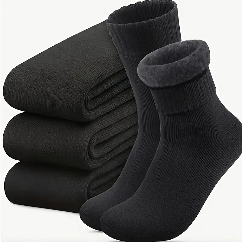 

6 Pairs Men'S Winter Thermal Ski Socks - Thick Cold-Resistant Black Socks for Snowboarding, Hiking & Running, Moisture-Wicking