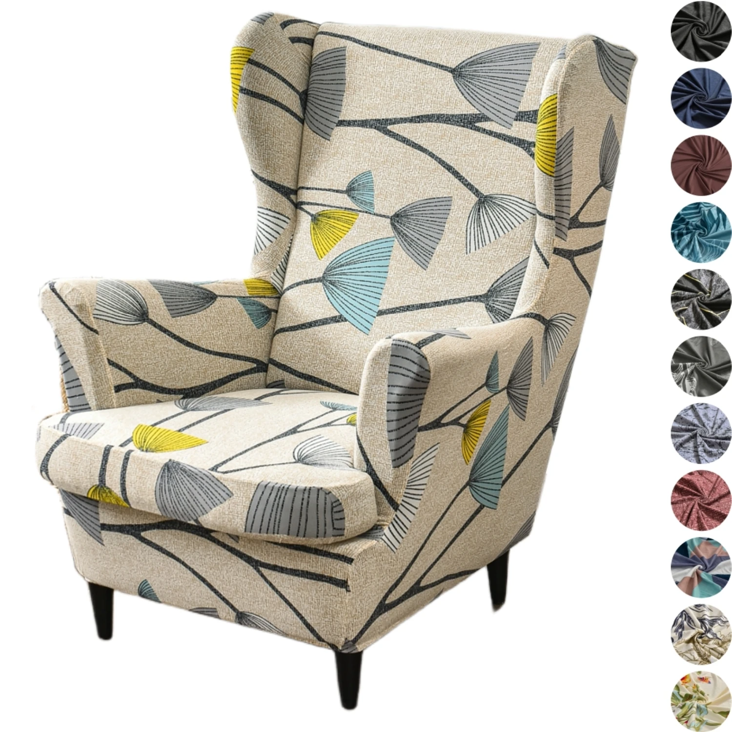 

Wingback Chair Covers 2-Piece Stretch Wing Chair Cover for Armchair, Spring Floral Soft chair Slipcover Washable Living Room