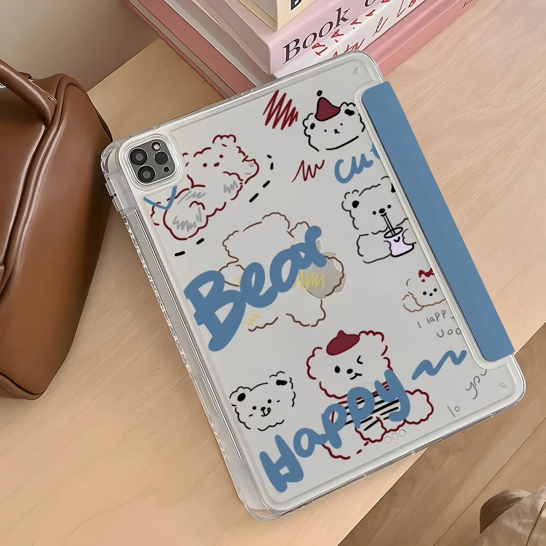 Cute Bear Pen Slot Tablet Case For Mini 7 6 iPad Pro 2024 2022 2021 2020 2019 2018 2017 11 10 9 8 7 6 5 Air7 6 5 4 3 2 1 Cover
