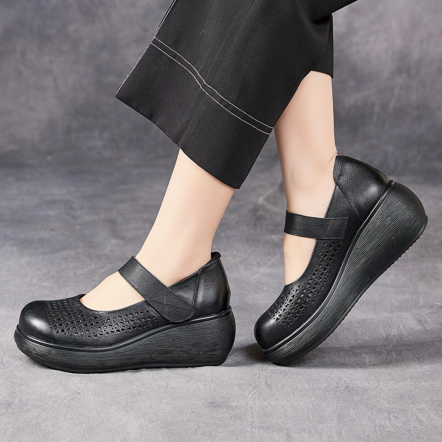 

Женские туфли Birkuir на танкетке с вырезами, весна 2026, на липучке, с каблуком 6 см, из натуральной кожи, роскошные, элегантные, повседневные