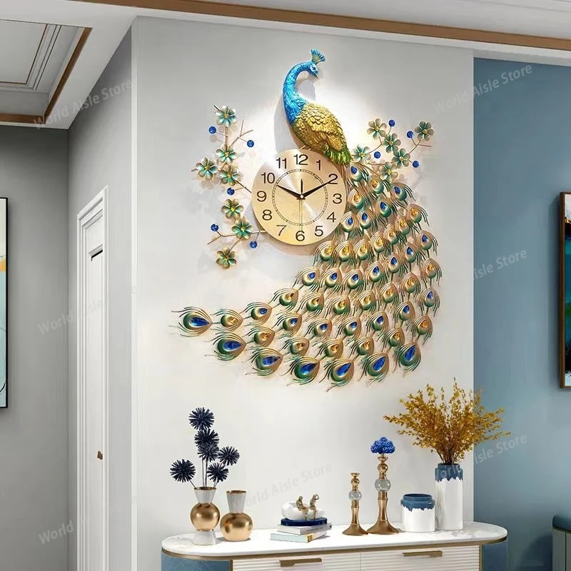 Modern Peacock Wall Clock Silent Non Ticking for Restaurant Dining Room Cafe