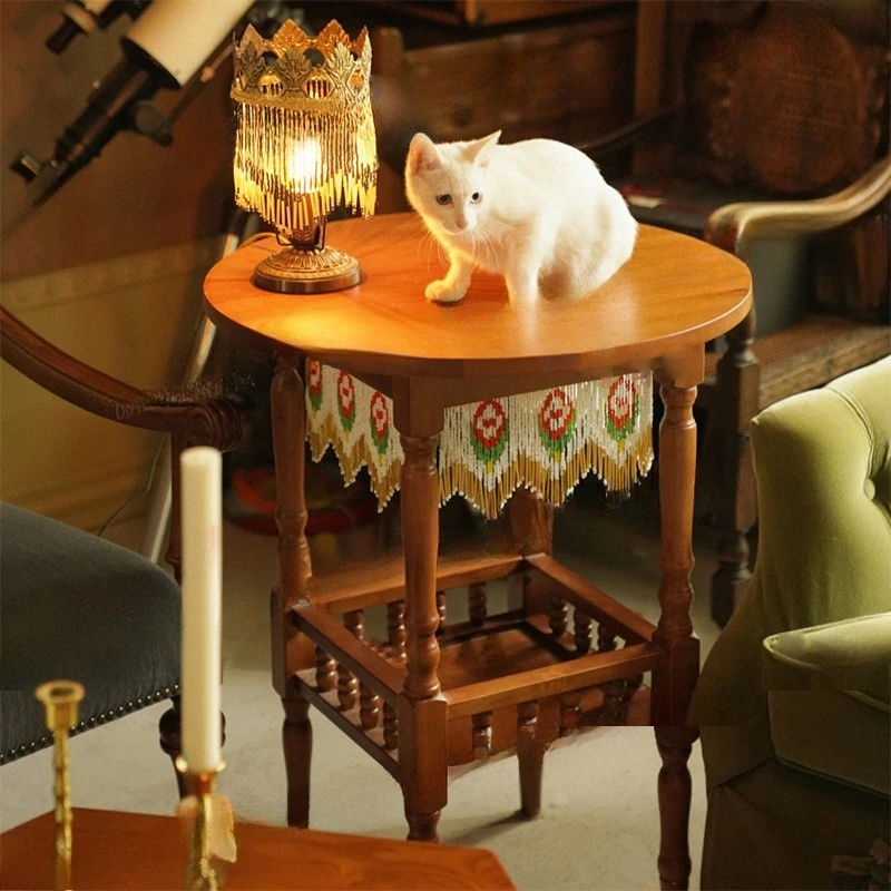 Rose table French retro bead curtain round table coffee table balcony small  medieval afternoon tea