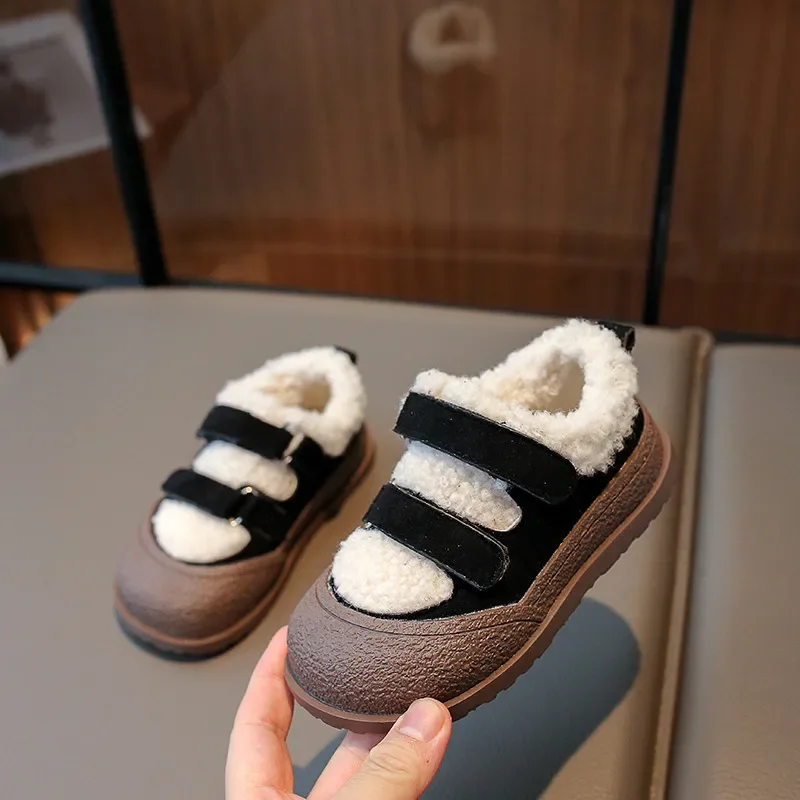 Kids Baby Winter Warm Shoes Girls Boy Hook & Loop Fur Boots  for 2023 Child Girl Casual Ankle Padded Boot Non-slip Shoe 23-33