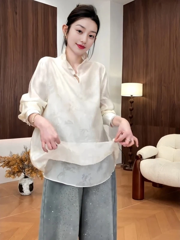 

Slimming Large Size Chinese Style Shirt Collar One Button Long Sleeve Women's Early Spring New Style Bottoming Top