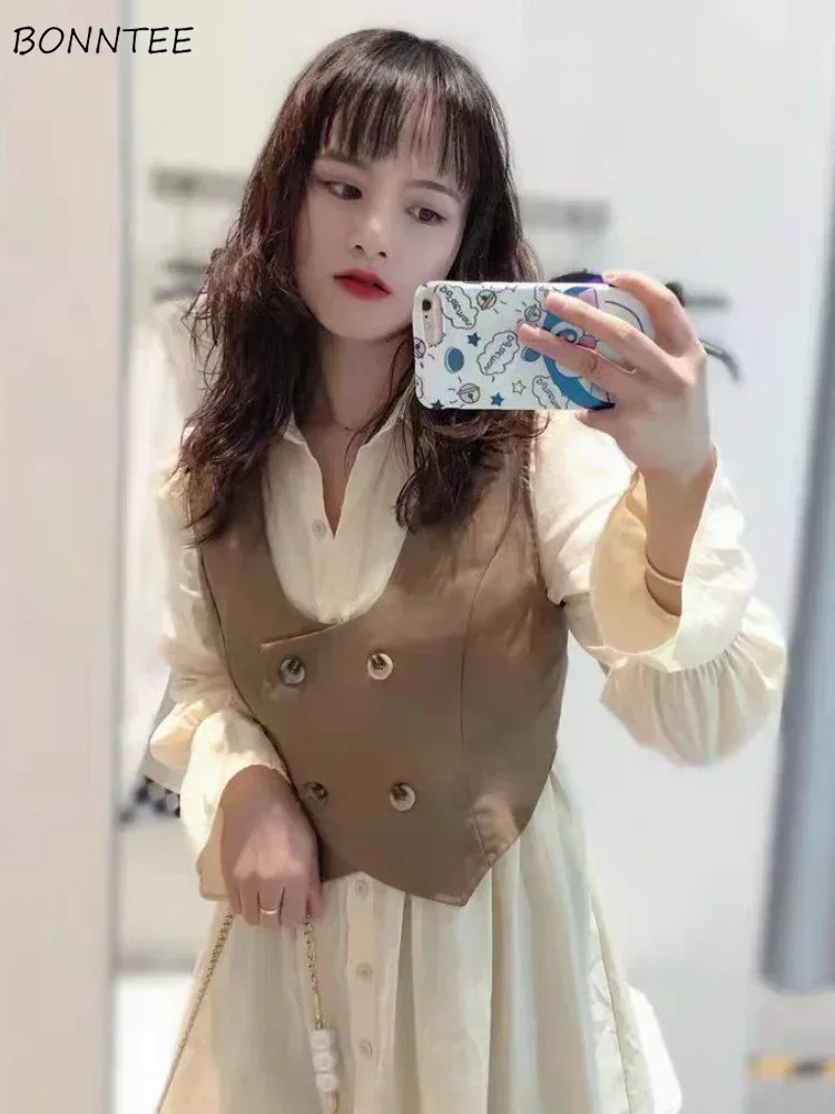 

Retro Vests for Women Double Breasted Design Tender Slim Fashion Sleeveless Outwear High Street Casual Versatile College Girls