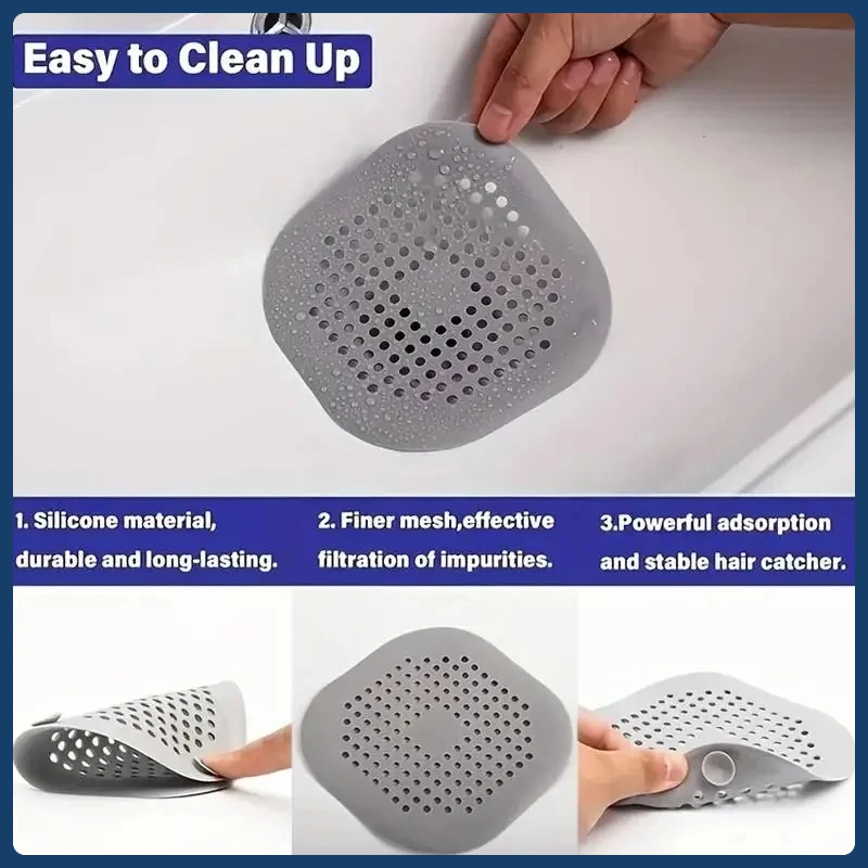 

Durable Silicone Square Shower Drain Cover Prevents Sink Clogging Shower Drain Strainer, Adsorption Sink Strainer Convenient