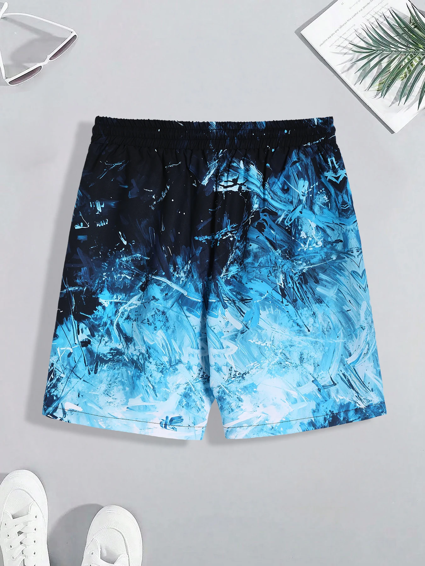 Men's Abstract Tie Dye Print Shorts Summer Loose Casual Beach Vacation Board Shorts