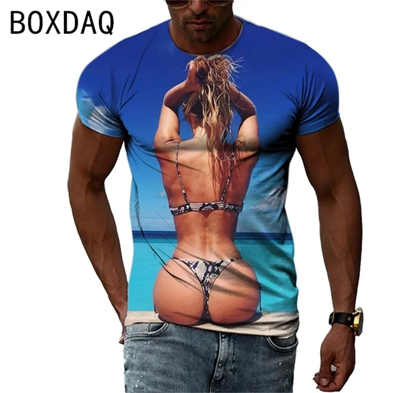 

3D Fun Beauty Pattern Printed T-shirt Big Size Men's Short Sleeve O-Neck Casual Tops Fashion Street Personality Tops