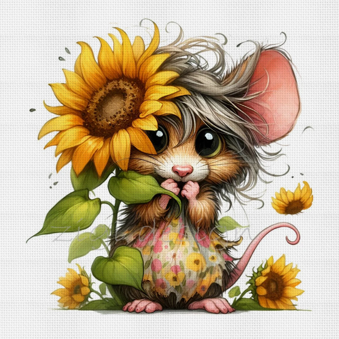 Sonnenfreudende Maus Kreuzstich-Set DIY 11CT Stickerei Heimwanddekoration Geschenk Handgefertigtes Material Rahmenlos Halbfertig 36×36cm