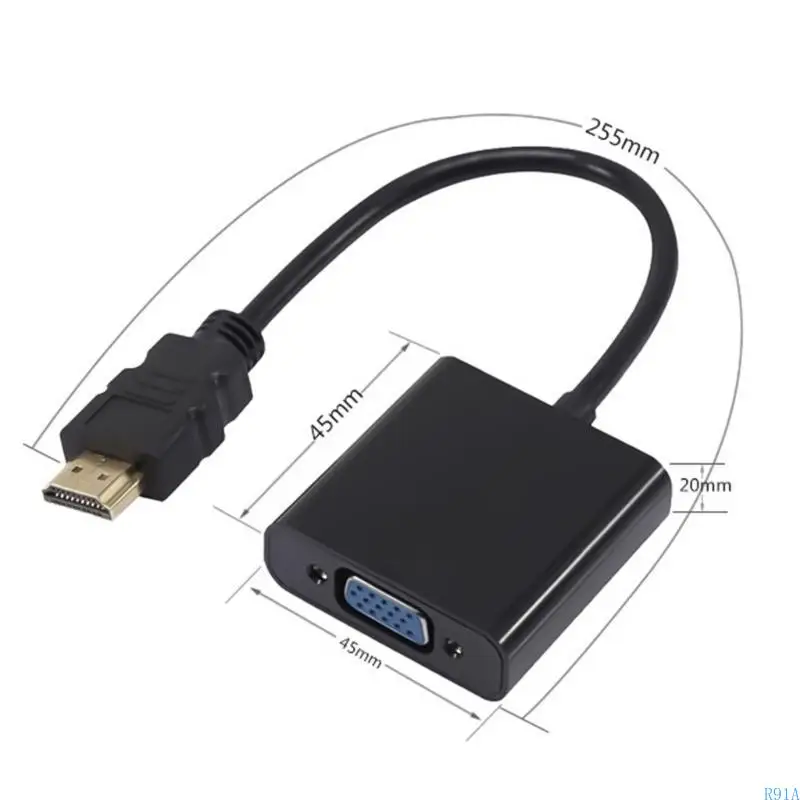 R91A Portable HDMIS в VGA Adapter 1080p Converter с аудионами для легких заглушек и настройки настройки и устойчивости к