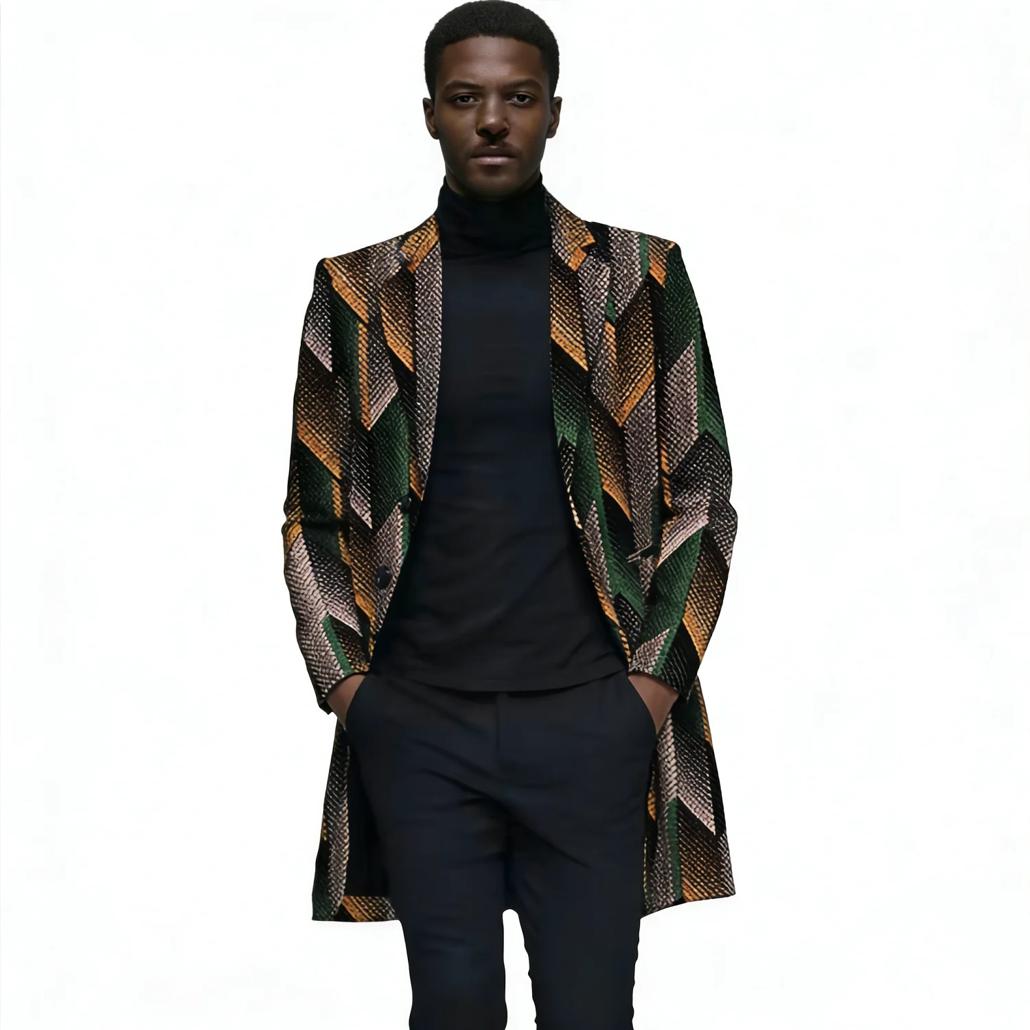 معطف واق من المطر للرجال بنمط فني مصمم معطف غير رسمي بدلة طويلة سترة أزياء أفريقية للرجال مبطنة