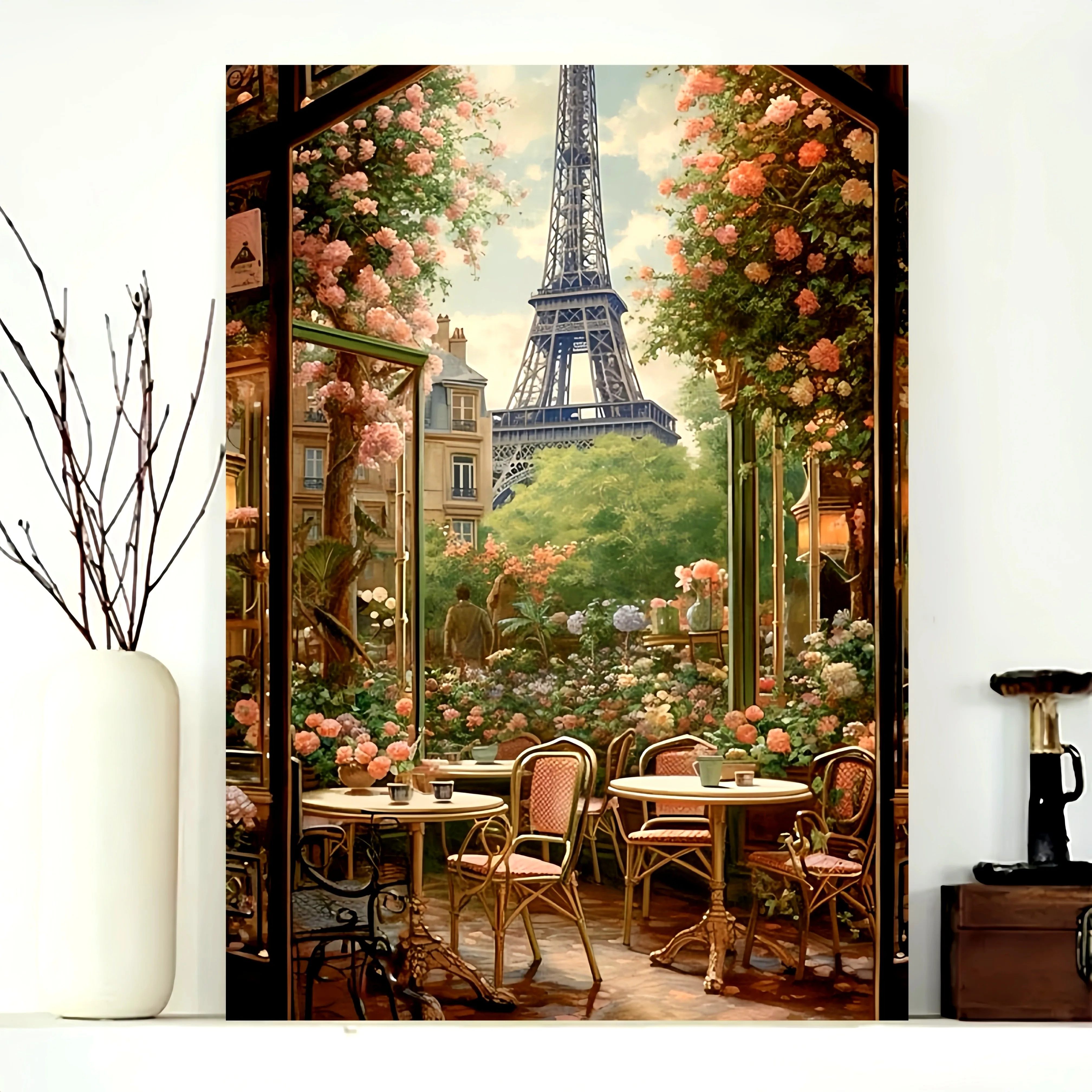 300 Pcs Jigsaw Puzzle Paper Eiffel Tower View Cafe Puzzle Fun Activity Gift for Family Birthday Party Bedroom Classroom Decor