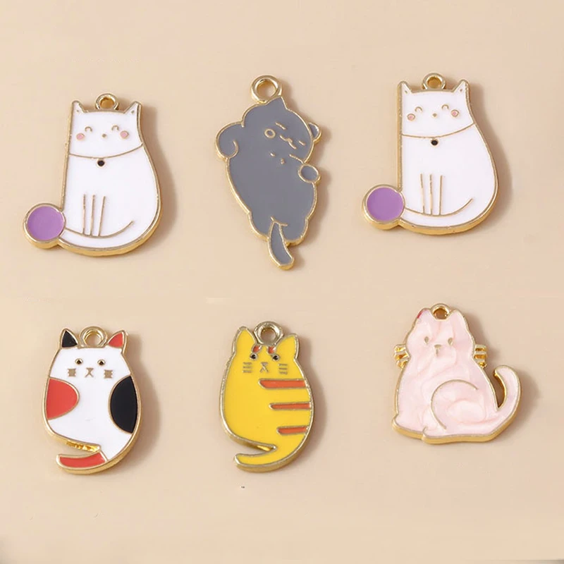 10pcs Enamel Cute Cat Charm for Jewelry Making Kawaii Animal Pendant Necklace Bracelet Earring Accessories DIY Craft