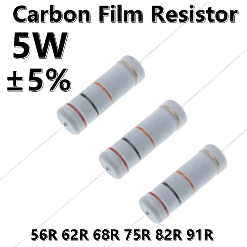 (10pcs) 5W Carbon Film 5% Color Ring Axial Resistor 56R 62R 68R 75R 82R 91R Ω ohm