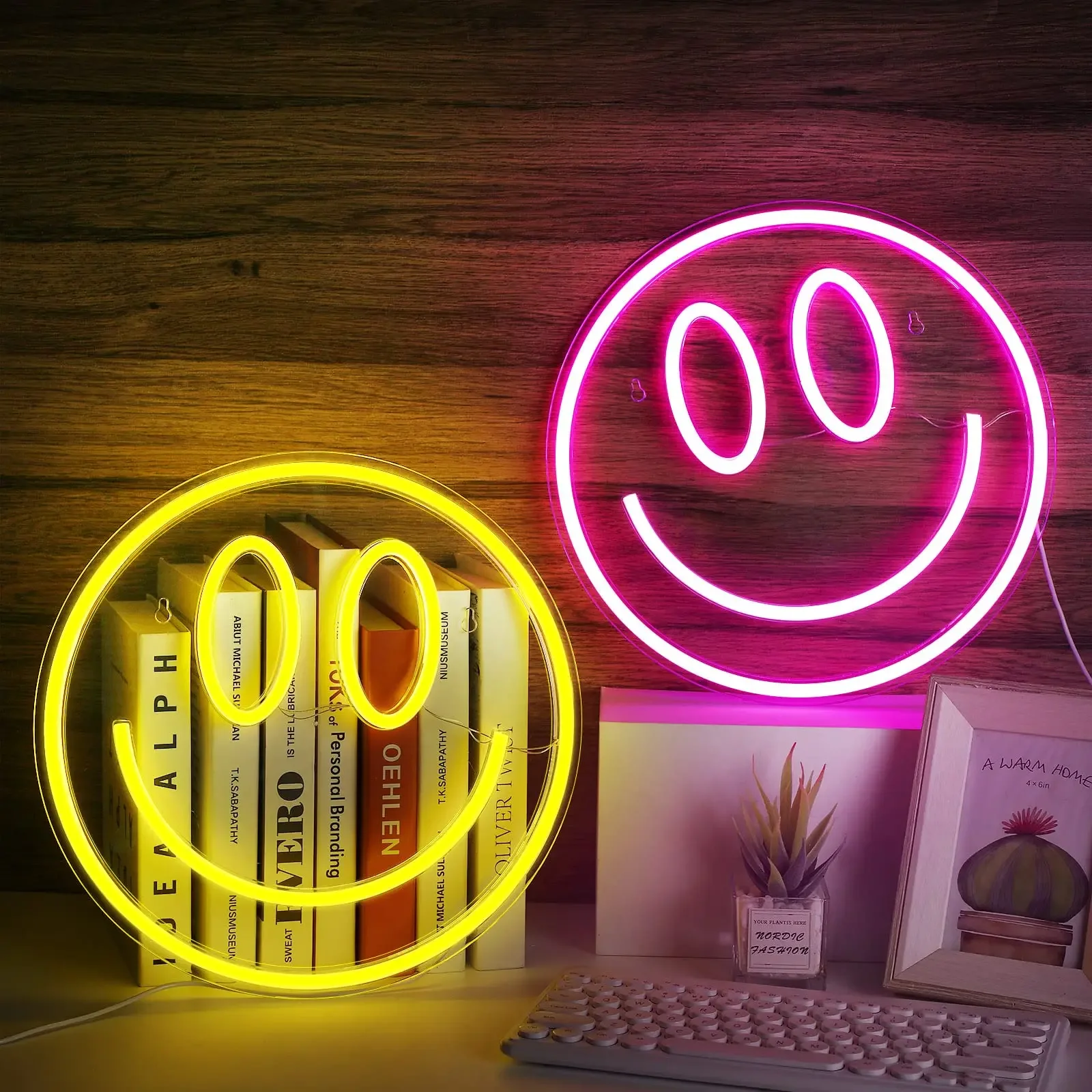 Smile Face Neon Sign Lamp LED Neon Light Wall Decor Smiley Face Light Up Signs USB Powered Yellow Neon Signs For Bedroom Pink