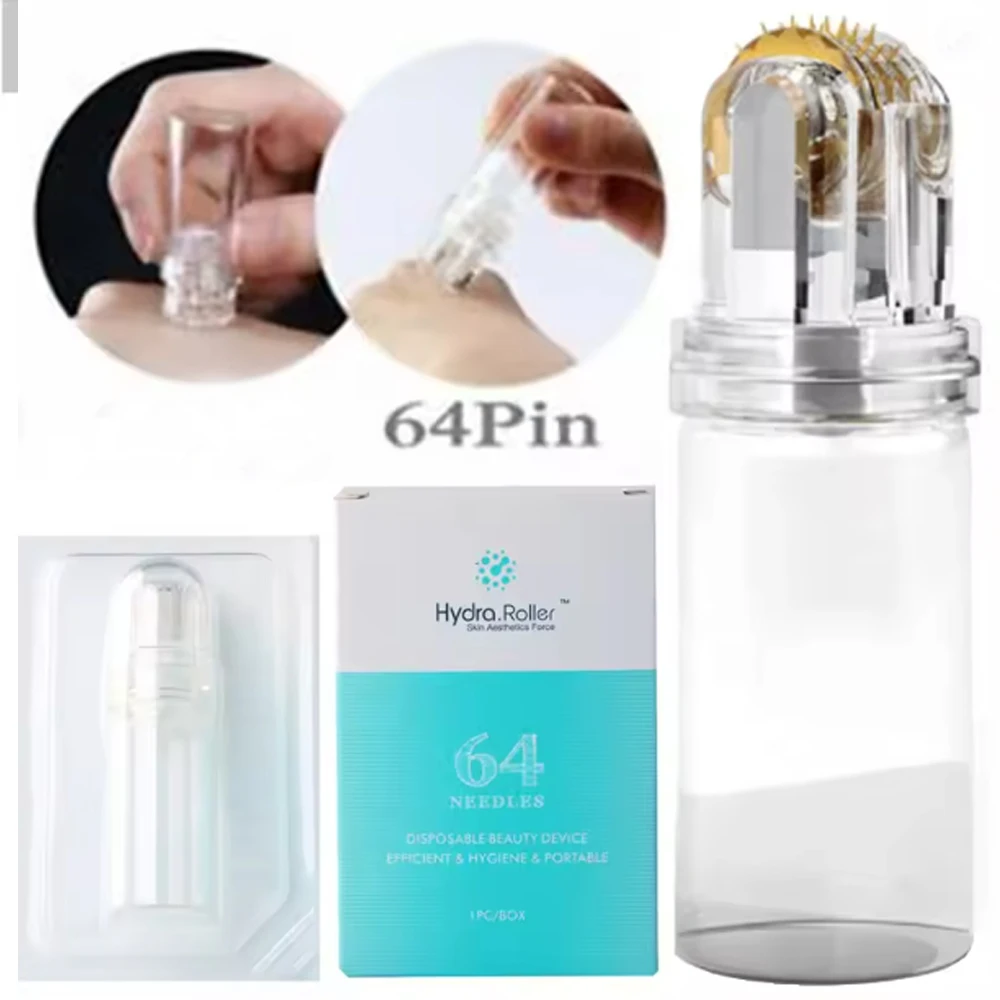 

Многоразовый титановый дермароллер Hydra Roller 64 с микроиглами для лица, аппликатор для сыворотки, отбеливающий, для ухода за кожей