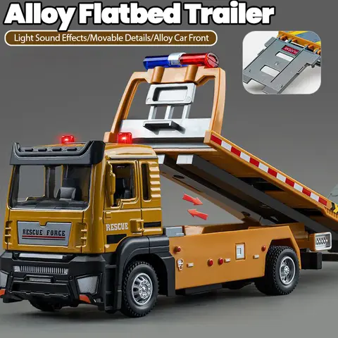 Modelo de caminhão de liga 1/32 Diecast Flatbed Trailer Trucsk com luz sonora Moveble Engenharia Carro Trator Brinquedos para Meninos Crianças Presente