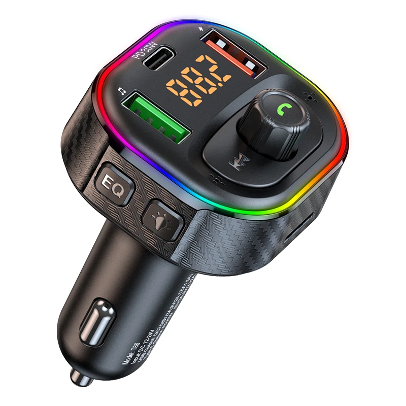 10PCS/LOT T86 mega mass  Car FM Transmitter Car MP3 Player Type C PD 20W USB QC3.0 Fast Charging Car Charger Hands free Bluetoo