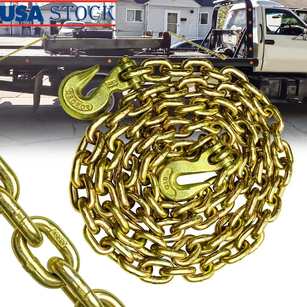 Heavy Duty G80 Transport Binder Chain 3/8 Inch x 10 Foot Tow Chain with Clevis Grab Hooks 7,100 lbs Load Grade-80 Security Tie