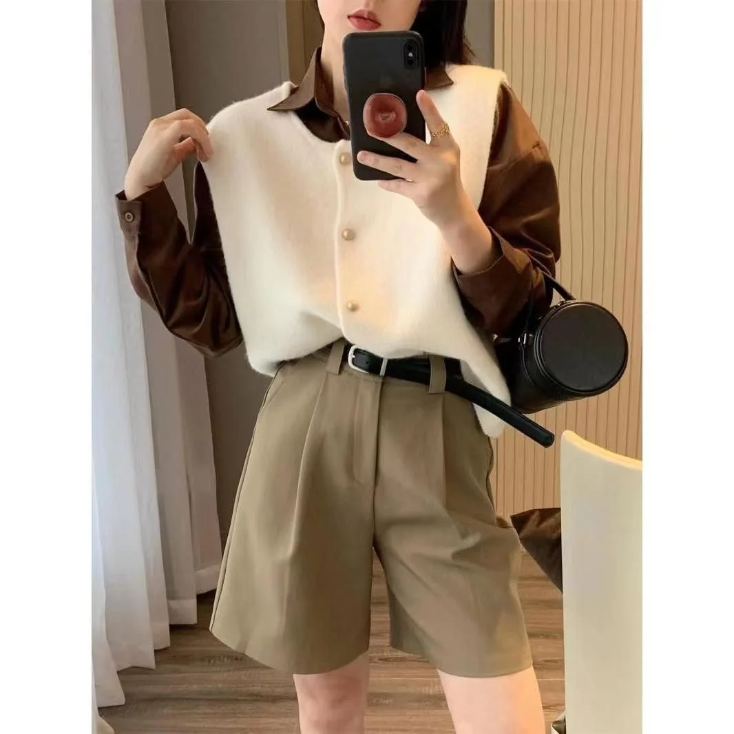 

Fall Winter Ladies Sweater Vest Cardigan Soft Knit Sleeveless Jacket Slim Fit Casual Top Korean Chic Gold Button Elegant Autumn