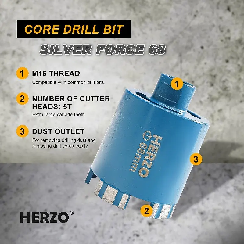 HERZO M16 Thread Diamond Drilling Core Bit 68mm Drill Bit Hole Opener For Masonry Brick Poroton Plaster Stone For Hammer Drill