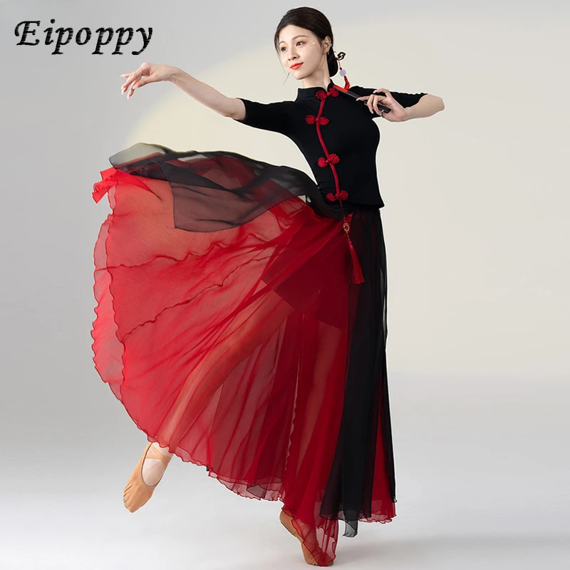 فستان رقص كلاسيكي نسائي ، زي رقص شينجيانغ أنيق ، فستان بنصف طول ، تنورة متأرجحة كبيرة