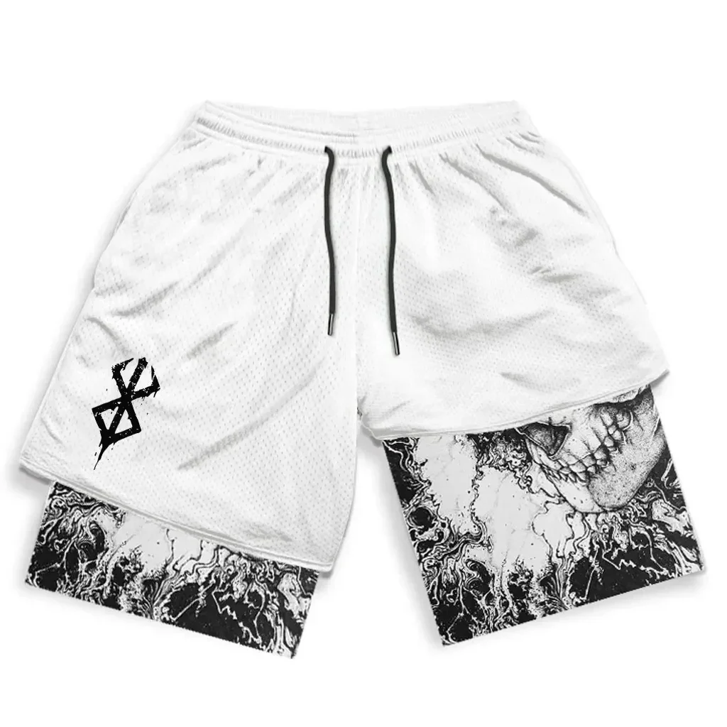 Berserk Anime Performance Short pour homme, Guts Print, dehors Running, Gym Shorts, Training, Summer Workout Sportwear, Y2K Shorts, 2 en 1