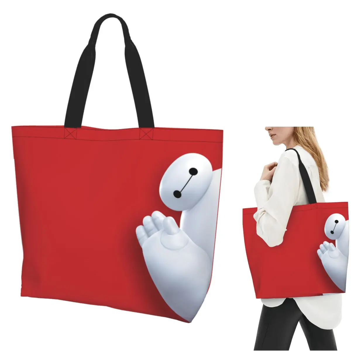 

Большой герой 6, сумка-тоут с героями мультфильмов, холщовая сумка на плечо большой вместимости, продуктовая сумка для покупок для женщин