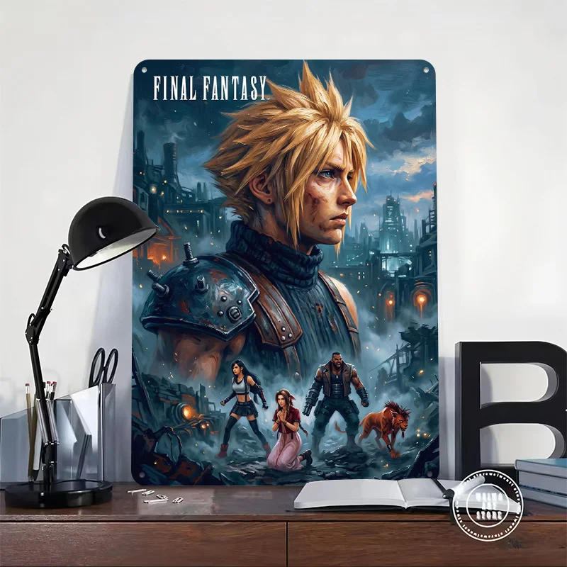 Final Fantasy VII Remake Poster Retro 3D Printed Metal Signs Customized Wall Hanging Gift for Garage Accessories Vintage Decor