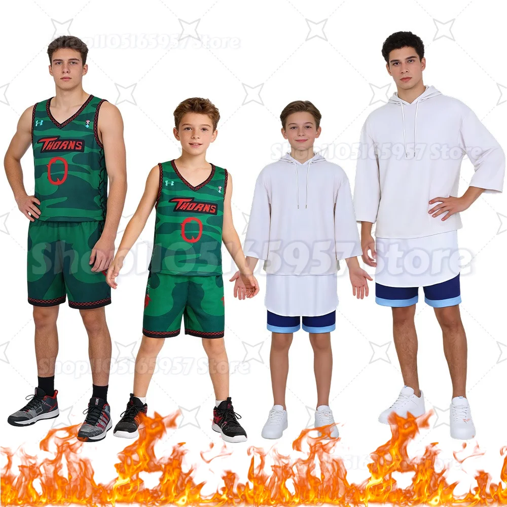 

Goat Will Basketball Uniform Cosplay Costume Men Green Camouflage Sportwear Sleeveless Jersey Top Shorts Set Halloween Suits