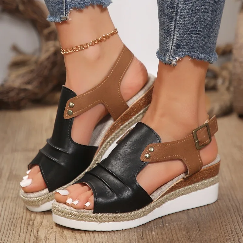 

Women Wedges Sandals 2025 New Summer Leather Sandals for Women Fashion Casual Platform Shoes Ladies Beach Shoe босоножки женские