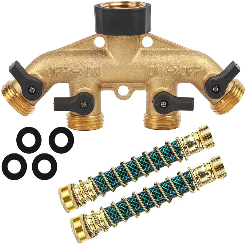 

1Set 3/4 " 4-Way Brass Garden Hose Splitter Garden Water Hose Connector Distributor Spring water pipe joint Kit Accessories