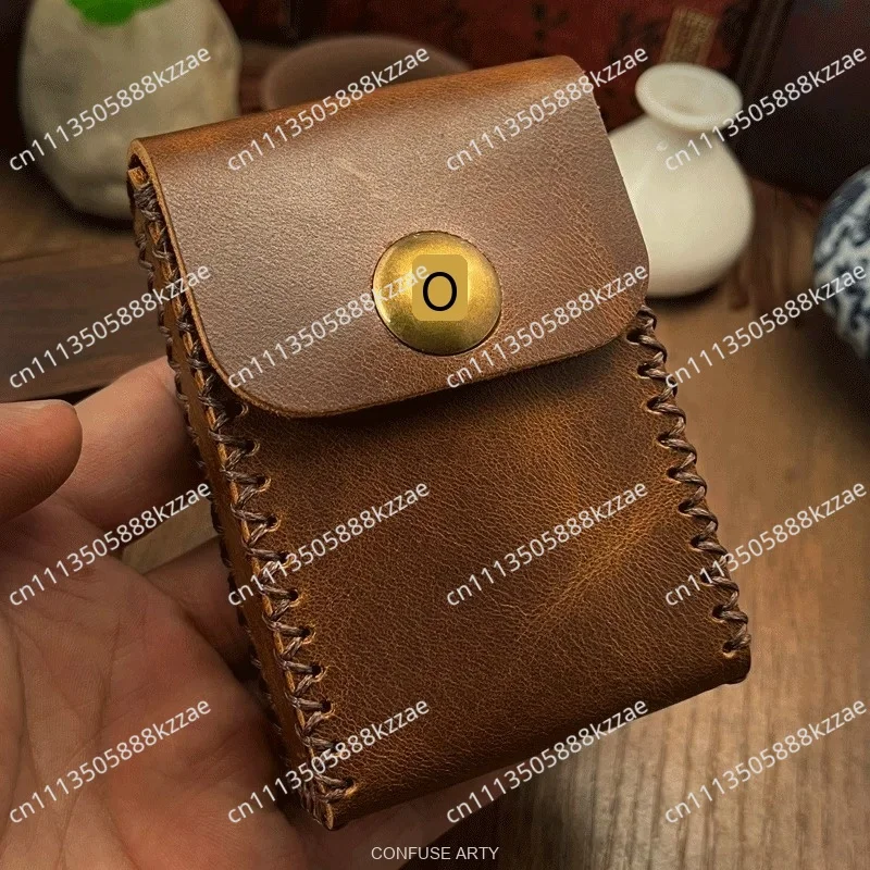 Leather Cigarette Case for Soft Hard Packs, 20 Capacity Crush-Proof Classic Tobacco Holder with Thick Cowhide Cover for Men