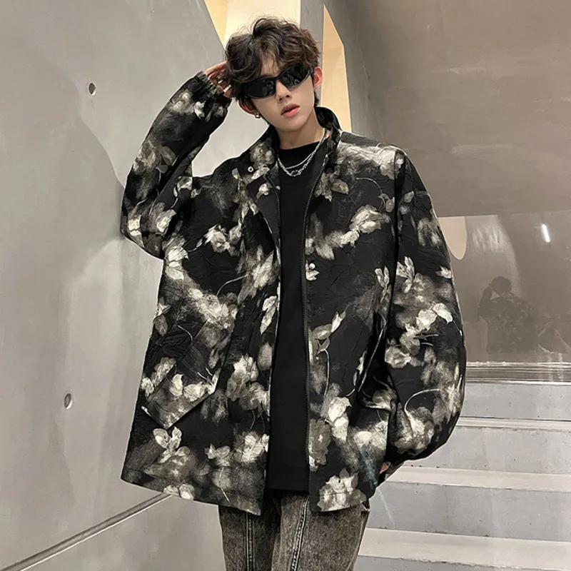 LUZHEN Blazer moda pintura Tie-dyed Floral hermoso tinta lavado abrigo hombres 2025 nuevo Original elegante chaqueta Casual suelta JY5583