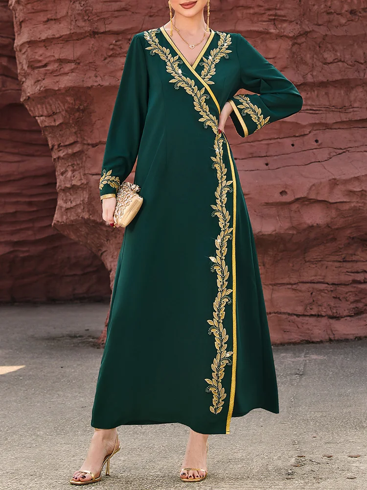 

Mia Muse Women's Ramadan Outfits Decent Muslim Abaya Appliques Summer Dress Long Sleeve Elegant Dresses