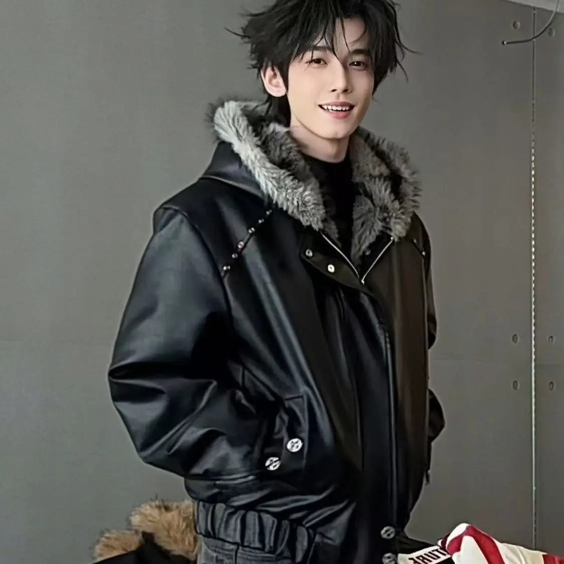 

Men's Faion Fce Lined Slim Fit Biker Jaet Trendy Turn down Collar Color High End Feeling Outerwear Youthful Sle