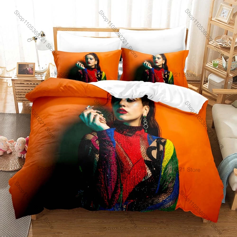 Funda nórdica con diseño de Rosalía + 2 fundas de almohada con gráfico de música pop, ropa de cama acogedora para el hogar y el dormitorio, estampado de la famosa vocalista Rosalía