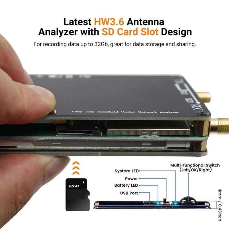 Analizador de antena de red vectorial nanovna-h versión mejorada 10Khz-1,5 Ghz MF HF VHF UHF con ranura para tarjeta SD