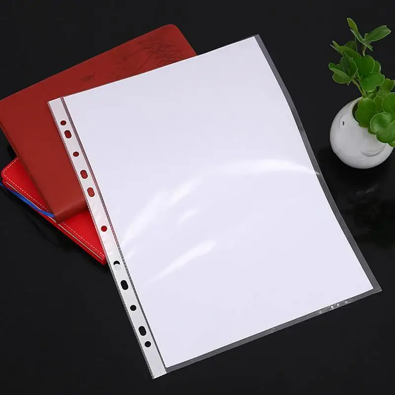 100pcs 11 holes Transparent Plastic Punched File Folders for A4 Documents Sleeves Leaf Documents Bag Protector Office Supplies