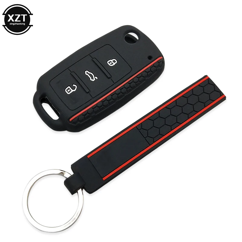 Silicone Car Key Cover Case for VW Polo Golf Passat Beetle Caddy Seat Leon Altea Flip Remote Key Protector