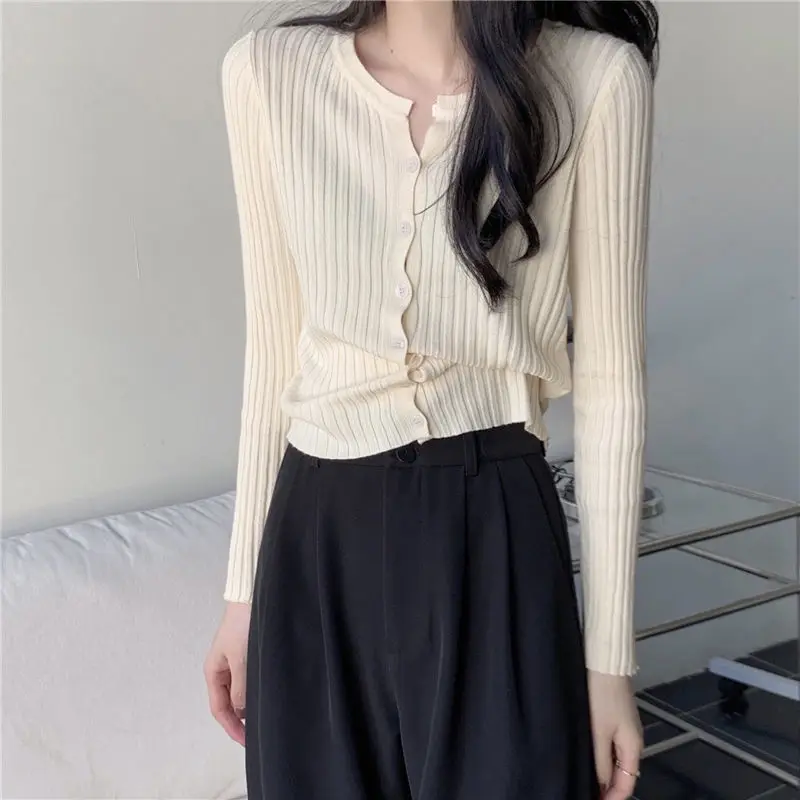 V-neck Knit Cardigan Women Long Sleeve Sweater Long Sleeve Slim Coat Korean Fashion Streetwear Tops Solid Short Jacket New