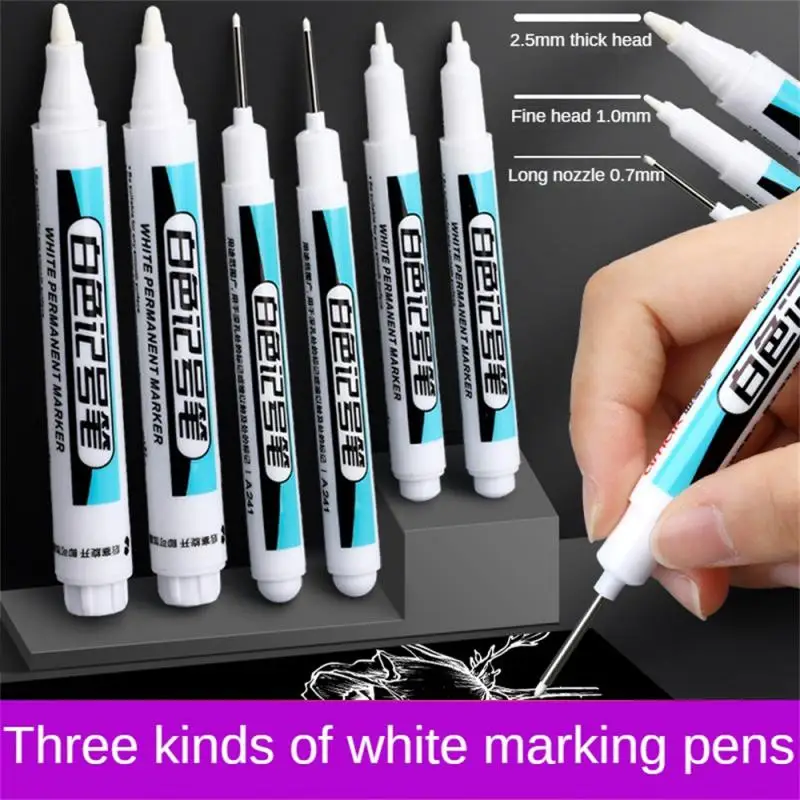 White Permanent Paint Pen set for Wood Rock Plastic Leather Glass Stone Metal Canvas Ceramic Deep Hole Marker 0.7mm