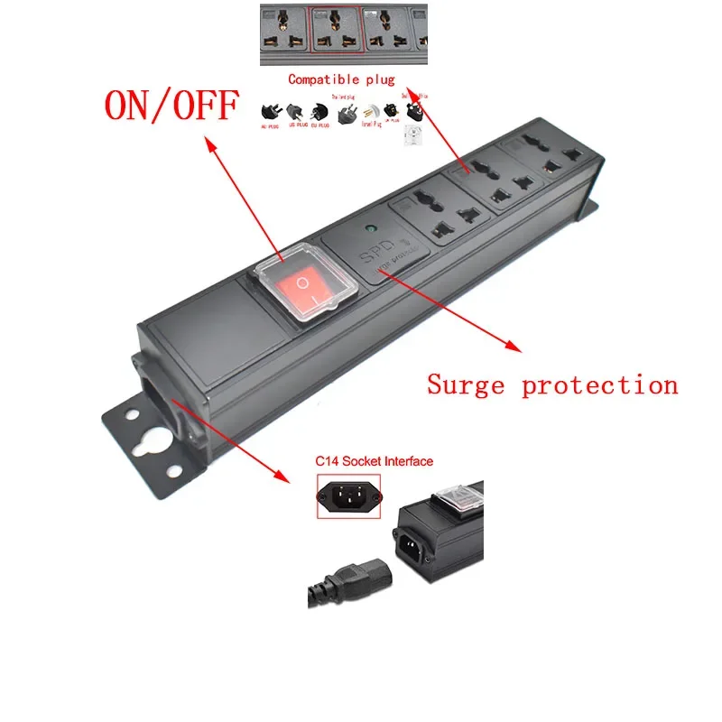 Wall socket C14 port PDU power strip 1-10 Unit Universal output socket Network Cabinet Rack Switch Socket Surge protection