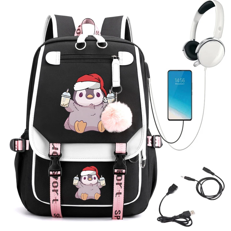 

Girl Backpack School Bag for Kid Child Teenage Schoolbag Primary Backpack Boba Penguin Bubble Tea Kawaii Cute Schoolbag Daypack