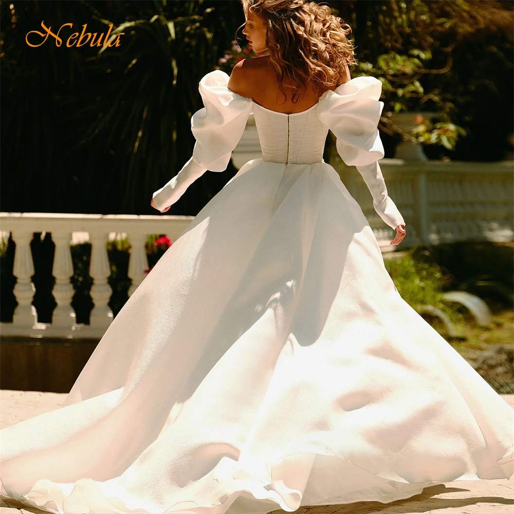 Белое свадебное платье из органзы в стиле бохо по индивидуальному заказу, вечернее свадебное платье с длинными рукавами и сердечком, мечтательное трапециевидное платье со шлейфом, Robe de mariée