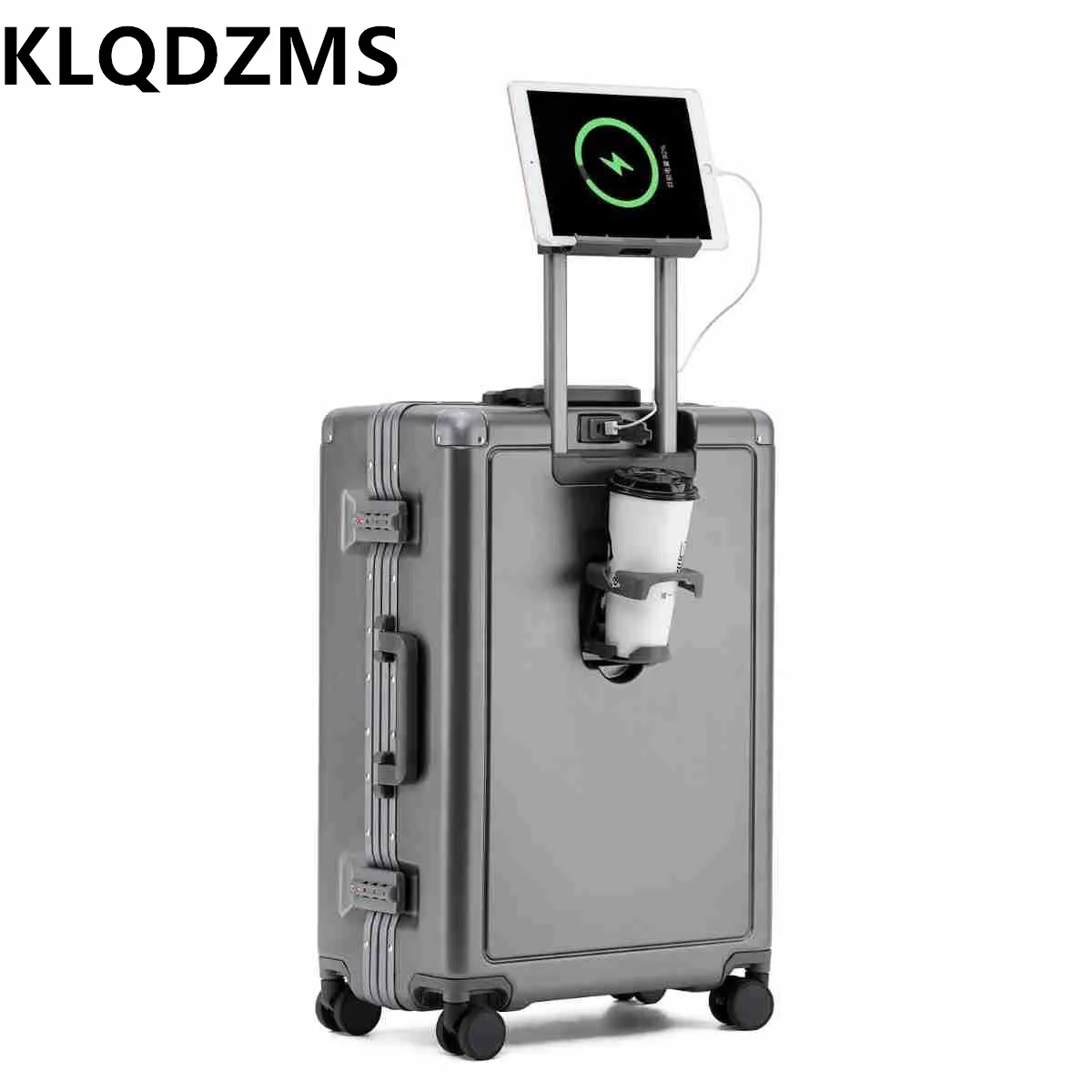 KLQDZMS-Valise à Roulettes avec Porte-Gobelet pour Femme, Sac de Voyage, Chargement USB, ABS + PC, 20 ", 24", 26 ", Valise d'Étudiant