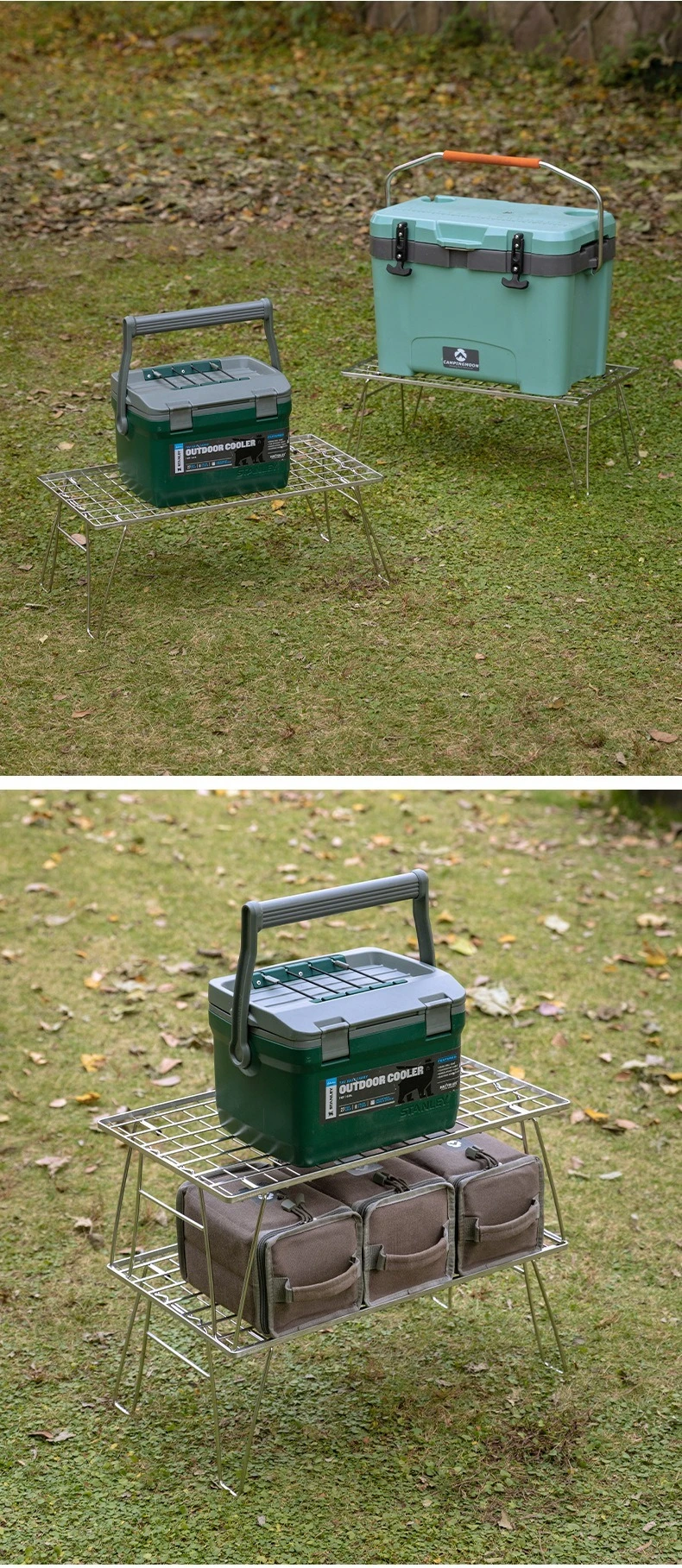 CAMPINGMOON T-235A-2T Doppelschichtiger Hochleistungs-Camping-BBQ-Aufbewahrungstisch Silber Edelstahl Outdoor-Klapptisch für BBQ – Detail 11
